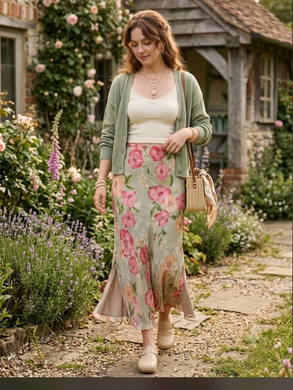 Lane Bryant Silk Floral Maxi Skirt 14/16 90s Slip Y2K Coquette #15
